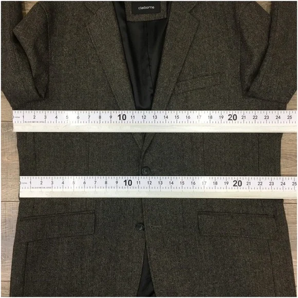 Claiborne Mens Blazer Sport Coat 2 Button Casual Jacket Size 46R Tweed Wool Suit